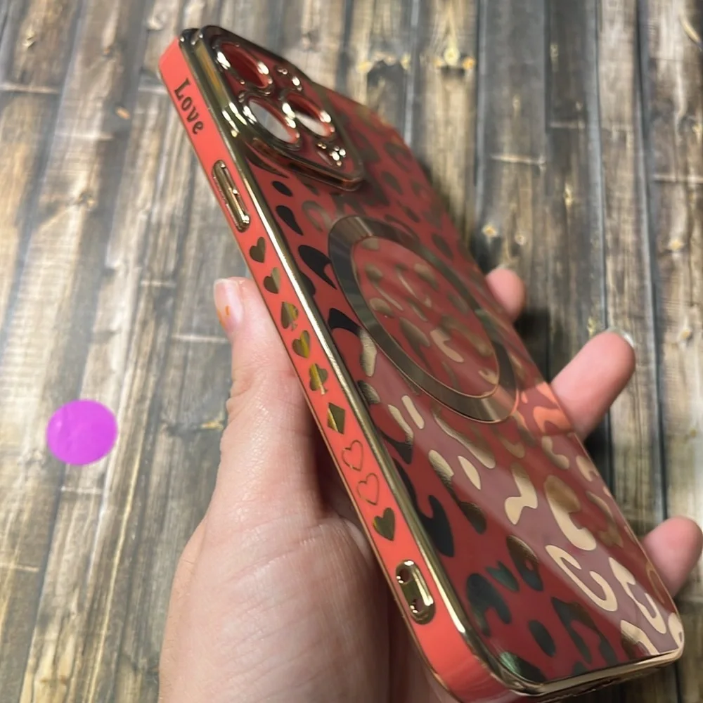 5for$10 Pink Red Cheetah Patterned Rose Gold IPhone 13 Pro Max Phone Case